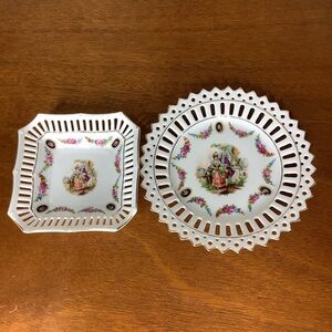 Vintage Victorian Floral Reticulated Plates Set